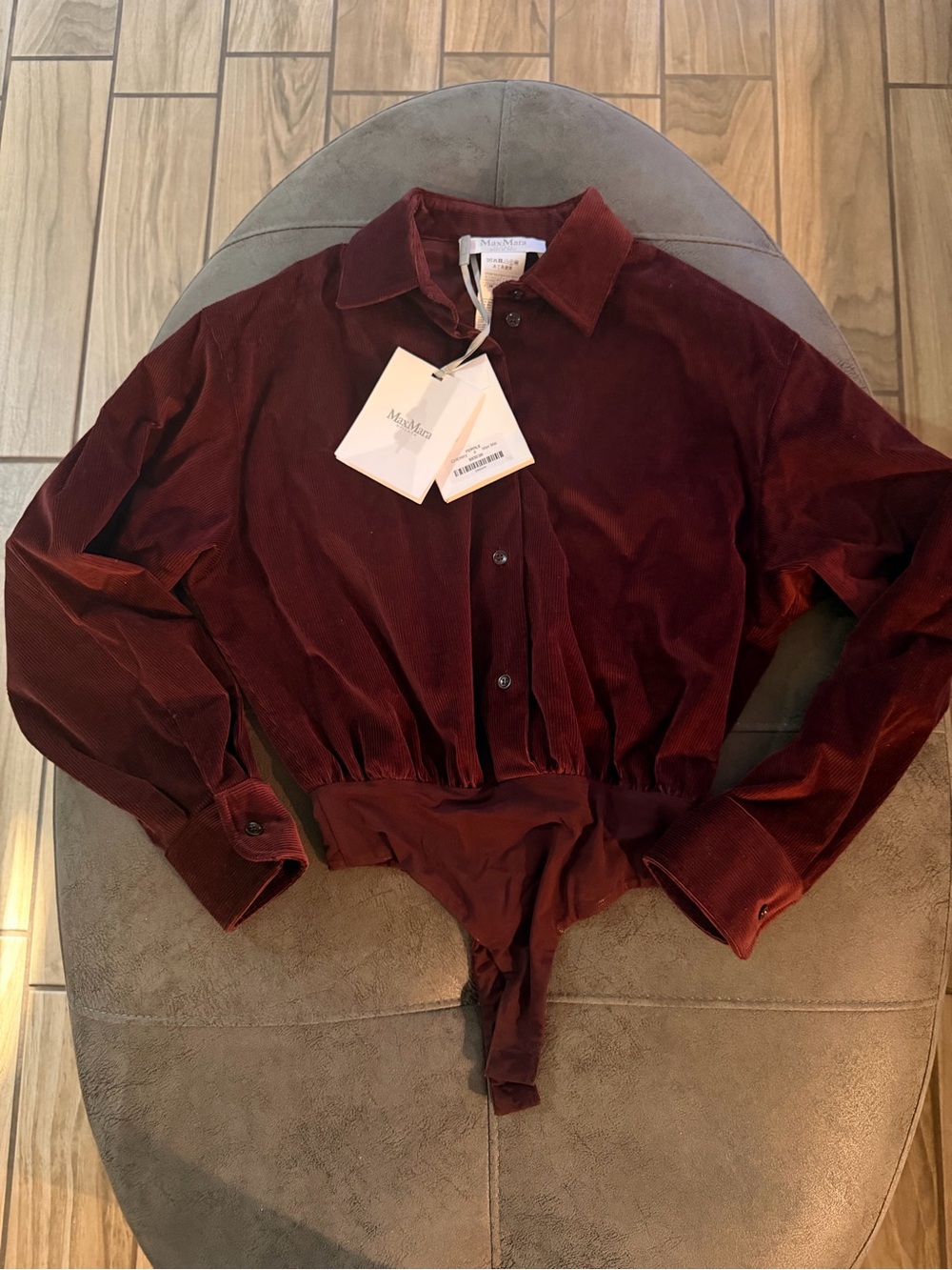 MaxMara Cherry Cotton Velvet Thong Bodysuit